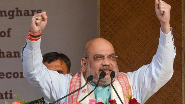 Union home minister Amit Shah during a speech. (PTI) Union home minister Amit Shah during a speech. (PTI)
