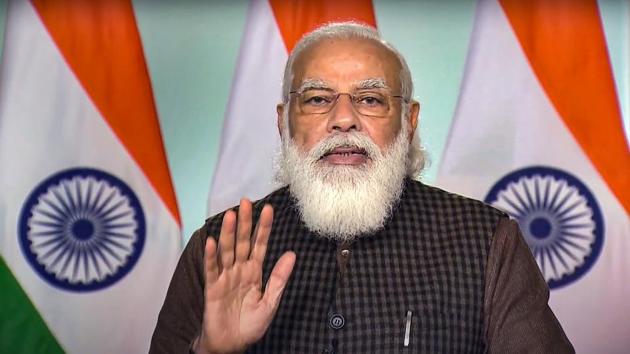 Prime Minister Narendra Modi addresses during the foundation stone laying ceremony of All India Institue of Medical Sciences (AIIMS) in Rajkot (Gujarat), via video conferencing, in New Delhi, Thursday. (PTI) Prime Minister Narendra Modi addresses during the foundation stone laying ceremony of All India Institue of Medical Sciences (AIIMS) in Rajkot (Gujarat), via video conferencing, in New Delhi, Thursday. (PTI)