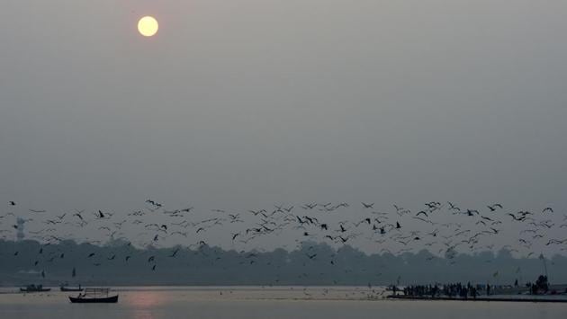 Seagulls fly over the Sangam in Prayagraj on December 31. El Niño and the Southern Oscillation (ENSO) is a periodic fluctuation in sea surface temperature and the air pressure of the overlying atmosphere across the equatorial Pacific Ocean according to the National Oceanic and Atmospheric Administration (NOAA). (Sanjay Kanojia / AFP)