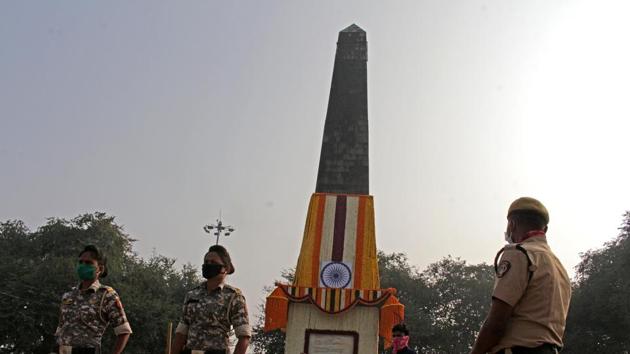 Police security at “Vijay Stambh” on the 203rd anniversary of the Koregaon Bhima battle in Pune, on January 1. (RAVINDRA JOSHI/HT) Police security at “Vijay Stambh” on the 203rd anniversary of the Koregaon Bhima battle in Pune, on January 1. (RAVINDRA JOSHI/HT)