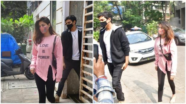 Rhea Chakraborty and her brother Showik spotted by the paparazzi. (Varinder Chawla) Rhea Chakraborty and her brother Showik spotted by the paparazzi. (Varinder Chawla)