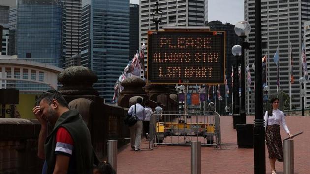 A public health warning message is posted amidst the tightening of regulations to curb the spread of the coronavirus disease (COVID-19) in Sydney, Australia.(REUTERS)