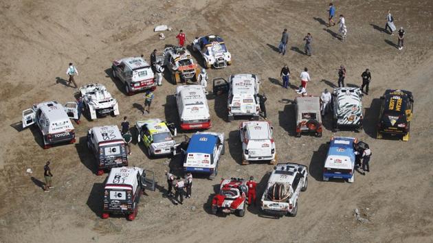 A general view of competitors parked during the prologue on January 2. Launched in 1979 between Paris and the Senegalese capital Dakar, the celebrated endurance challenge moved to Saudi Arabia for the first time last year after a decade in South America, sparking angry reaction from human rights organisations. (Hamad I Mohammed / REUTERS)