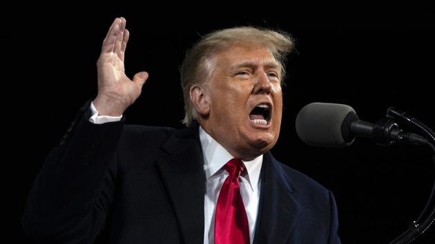 Donald Trump speaking at a campaign rally for Senate Republican candidates Sen. Kelly Loeffler, R-Ga., and Sen. David Perdue, R-Ga., at Valdosta Regional Airport, in Valdosta, Ga. Twin Senate runoffs in Georgia. (AP File Photo) Donald Trump speaking at a campaign rally for Senate Republican candidates Sen. Kelly Loeffler, R-Ga., and Sen. David Perdue, R-Ga., at Valdosta Regional Airport, in Valdosta, Ga. Twin Senate runoffs in Georgia. (AP File Photo)