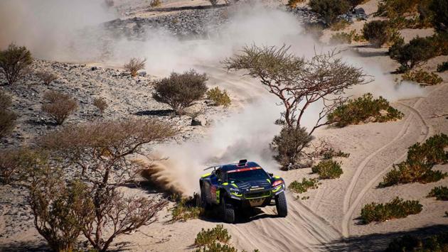 Brian Baragwanath of South Africa and co-driver Tayer Berry compete during Stage 1 between Jeddah and Bisha on January 3. The Dakar got underway with a prologue ahead of 12 stages. A rest day has been scheduled on January 9. It starts and ends this year in the Red Sea city of Jeddah covering a 7,646km circuit. (Franck Fife / AFP)