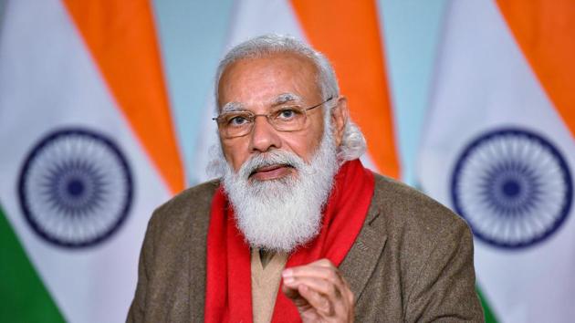 Prime Minister Narendra Modi delivers the inaugural address through video conference, in New Delhi, Monday, Jan. 4, 2021.(PTI) Prime Minister Narendra Modi delivers the inaugural address through video conference, in New Delhi, Monday, Jan. 4, 2021.(PTI)