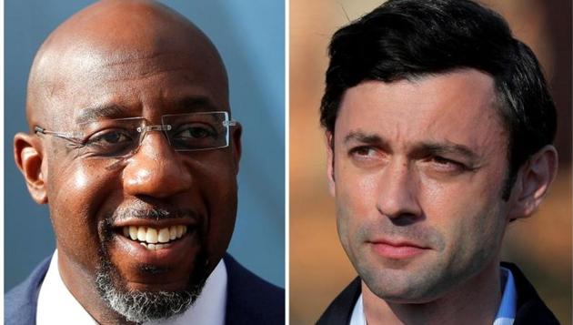 Democratic US Senate candidates Raphael Warnock (left) and Jon Ossoff are on course to victory in the key Georgia runoff elections. (Reuters) Democratic US Senate candidates Raphael Warnock (left) and Jon Ossoff are on course to victory in the key Georgia runoff elections. (Reuters)
