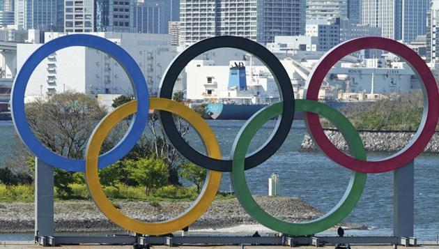 File photo of the Olympic rings is seen at Tokyo's Odaiba district(AP)