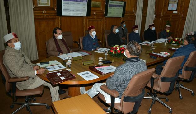 Chief minister Jai Ram Thakur chairing the cabinet meeting in Shimla on Tuesday. (Deepak Sansta/HT) Chief minister Jai Ram Thakur chairing the cabinet meeting in Shimla on Tuesday. (Deepak Sansta/HT)