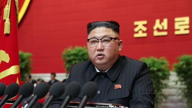 North Korean leader Kim Jong Un speaks on the first day of the 8th Congress of the Workers' Party in Pyongyang, North Korea, in this photo supplied by North Korea's Central News Agency (KCNA) on January 6, 2021.(via REUTERS) North Korean leader Kim Jong Un speaks on the first day of the 8th Congress of the Workers' Party in Pyongyang, North Korea, in this photo supplied by North Korea's Central News Agency (KCNA) on January 6, 2021.(via REUTERS)