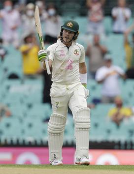 Sydney : Australia's Will Pucovski waves his bat as he celebrates reaching 50 runs during play on day one of the third cricket test between India and Australia at the Sydney Cricket Ground, Sydney, Australia, Thursday, Jan. 7, 2021. AP/PTI(AP01_07_2021_000036A) (AP)
