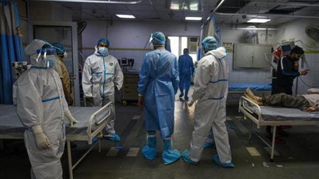 The hospital, which used to see around 9,000 patients a day in its outpatient clinic before the onset of the pandemic, was asked to re-start non-Covid services on half its beds at the beginning of the year. (Biplov Bhuyan/HT PHOTO) The hospital, which used to see around 9,000 patients a day in its outpatient clinic before the onset of the pandemic, was asked to re-start non-Covid services on half its beds at the beginning of the year. (Biplov Bhuyan/HT PHOTO)