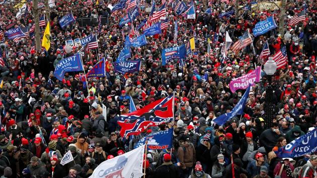 The crowd, made up of supporters of President Donald Trump, opposed the certification underway in Congress of Joe Biden’s presidential election win in November(REUTERS)