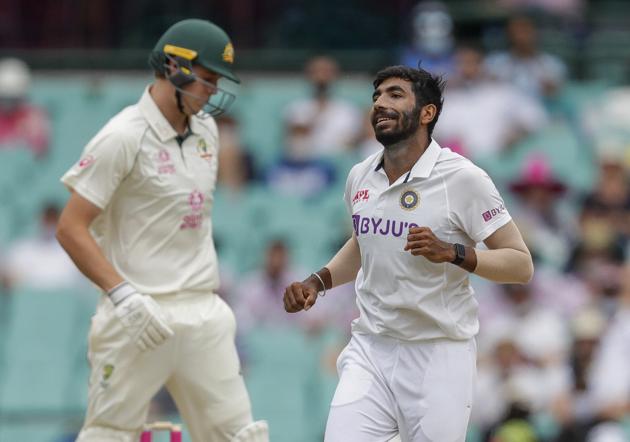 Sydney : India's Jasprit Bumrah, right, celebrates after dismissing Australia's Cameron Green, left, during play on day two of the third cricket test between India and Australia at the Sydney Cricket Ground, Sydney, Australia, Friday, Jan. 8, 2021. AP/PTI(AP01_08_2021_000002A) (AP)