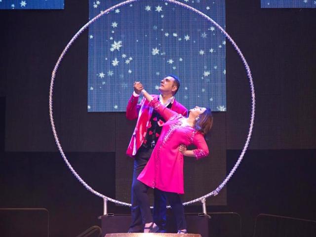 Boman Irani shares the stage with director Farah Khan.