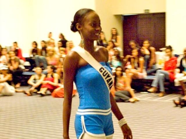 Miss Guyana 2007, rehearses her walk for the Miss Universe 2007 competition.