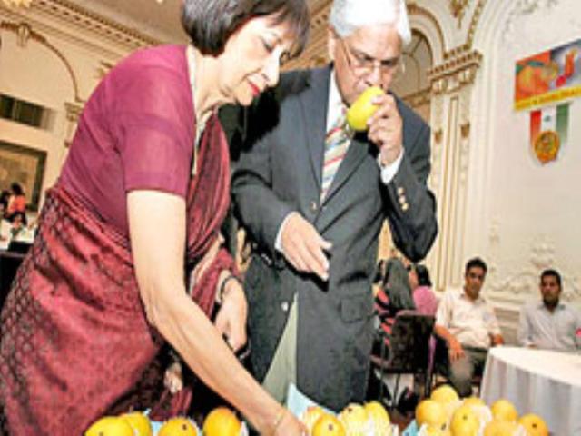 Actress Madhur Jaffery at the launch of 'Indian Mangoes' at the Indian Consulate in New York on Thursday.