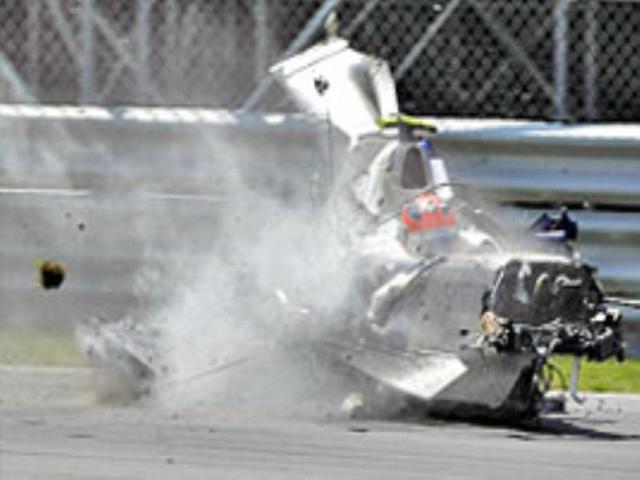Formula One driver Robert Kubica's car slides on the track during the Canadian Grand Prix.