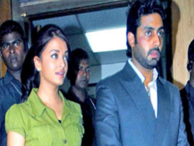 Bollywood actors Abhishek Bachchan and Aishwarya Rai at Kamineni Hospital in Hyderabad on Friday.