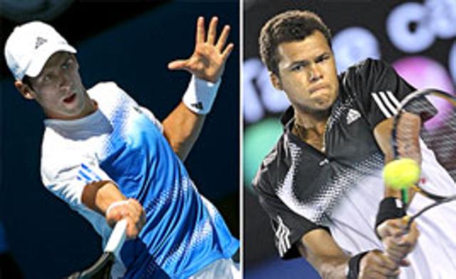 Combo picture shows Jo-Wilfried Tsonga and Novak Djokovic during the Australian Open.
