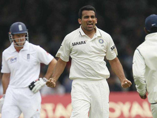 Zaheer-Khan-celebrates-taking-the-wicket-of-England-s-Alastair-Cook-unseen-during-the-first-day-of-the-first-Test-at-Lord-s-Cricket-ground-in-London Zaheer-Khan-celebrates-taking-the-wicket-of-England-s-Alastair-Cook-unseen-during-the-first-day-of-the-first-Test-at-Lord-s-Cricket-ground-in-London