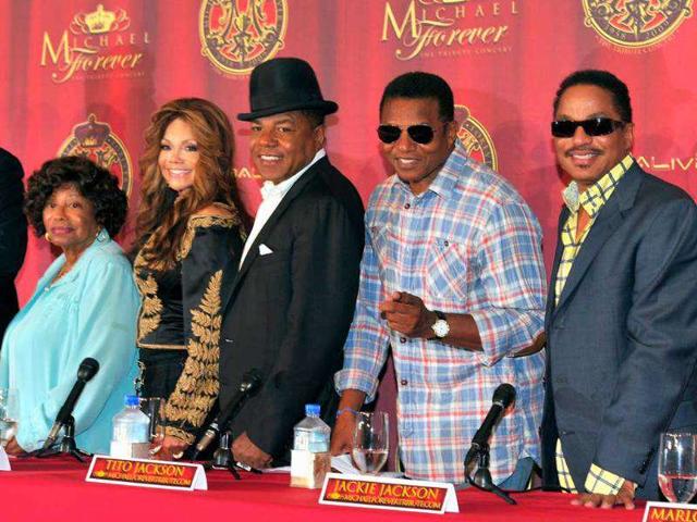 Family members of Michael Jackson attend a live press conference announcing Global Live Events' International Historical Trubute Concert honoring the late pop icon in Beverly Hills, California.