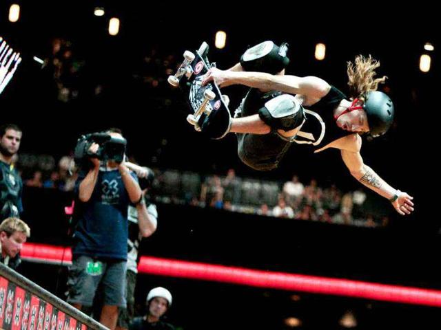 Shaun White competes during the Skateboard Vert final at the X Games in Los Angeles. White won the gold medal in the event.
