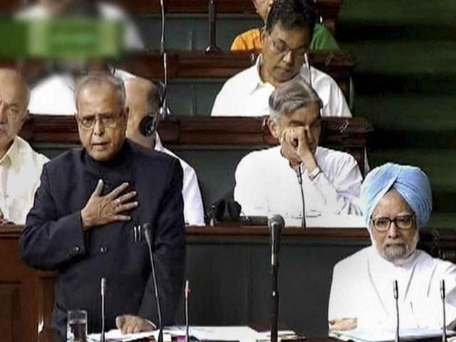 Finance minister Pranab Mukherjee speaks in the Lok Sabha in New Delhi