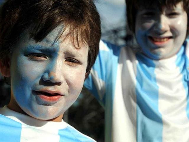 Supporters of Argentina cheer before the Fifa U20 World Cup football match between Argentina and North Korea, at the Atanasio Girardot stadium, Colombia.