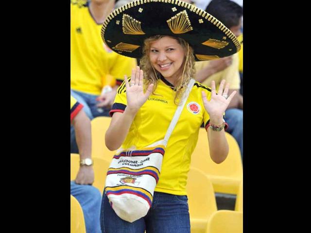 A Colombian supporter of Mexico cheers during their Fifa Under-20 World Cup football match against England at Jaime Moron stadium in Cartagena, Colombia.