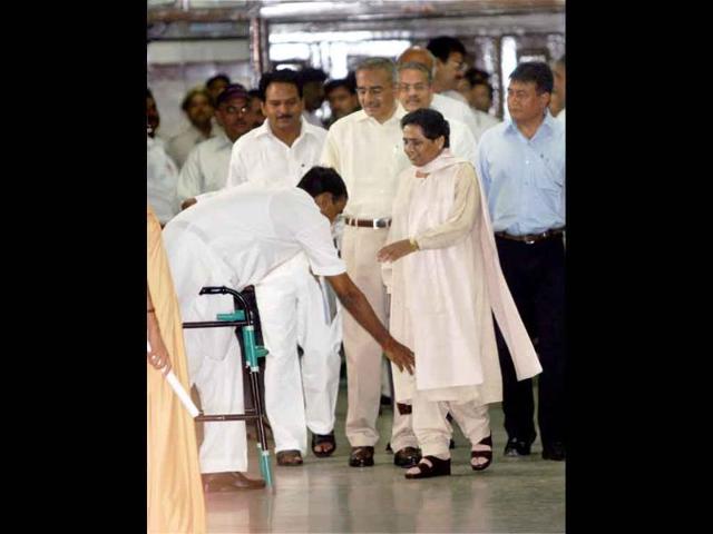UP chief minister Mayawati arrives to attend the assembly session in Lucknow on Friday.