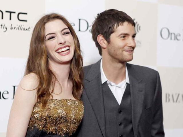 Cast members Anne Hathaway and Jim Sturgess arrive for the premiere of the film One Day in New York.