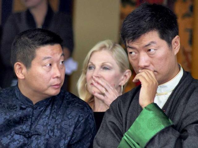 Newly elected Prime Minister of Tibetan government in exile, Kalon Tripa Dr. Lobsang Sangay during his public felicitation function at Tsuglakhang temple in Dharamsala.