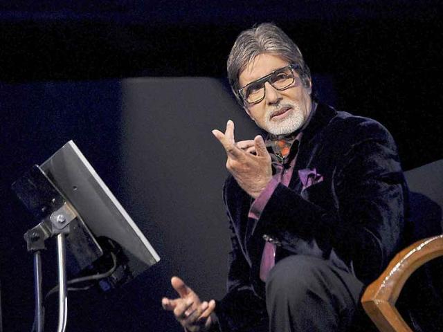 Amitabh Bachchan gestures during the launch of season five of the television show Kaun Banega Croepati in Mumbai.