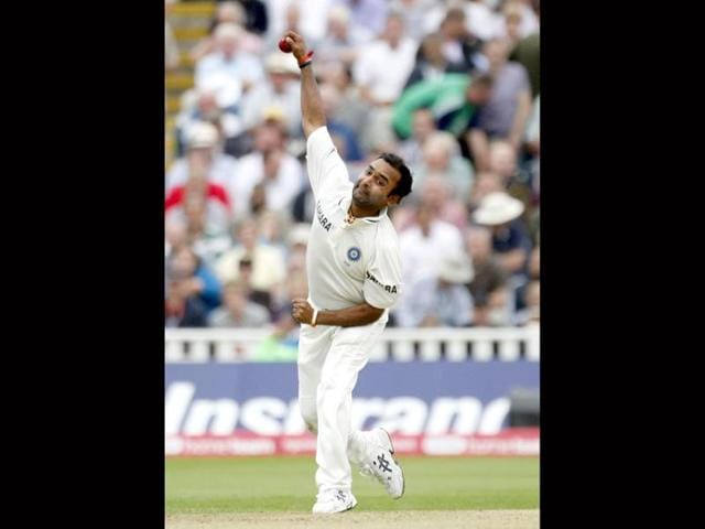 Amit Mishra bowls against England on the third day of the third Test match at the Edgbaston Cricket Ground, Birmingham.