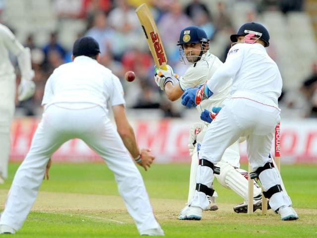 Gautam Gambhir bats during the third day of the third Test match between England and India at the Edgbaston cricket ground in Birmingham.