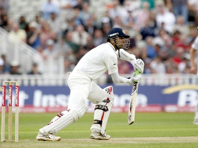 Rahul Dravid plays a shot against England on the third day of the third Test match at the Edgbaston Cricket Ground, Birmingham.