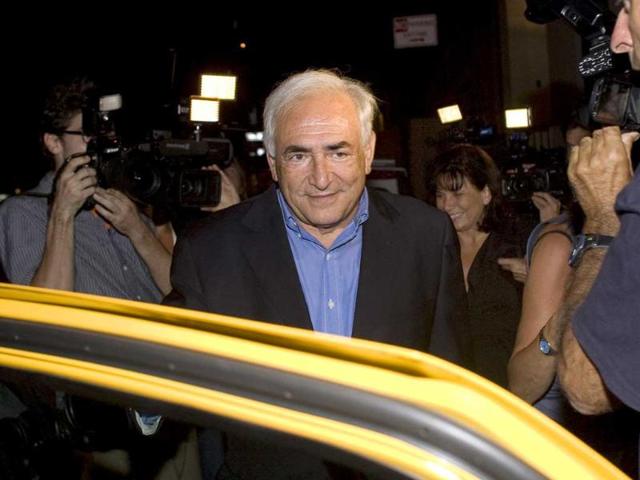 Former IMF director Dominique Strauss-Kahn, leaves L'Artusi restaurant in New York.