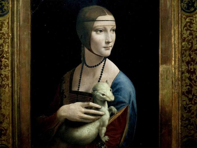 The painting Lady with an Ermine by Leonardo da Vinci is seen at the exhibition Renaissance Faces in Berlin.