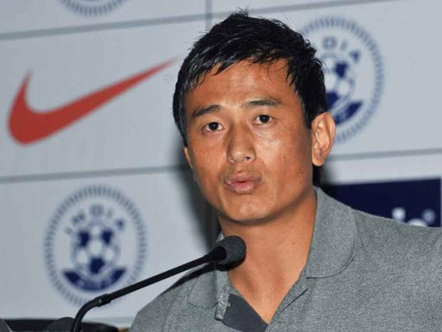 Football player Bhaichung Bhutia announces his retirement from the international football during an event in New Delhi.