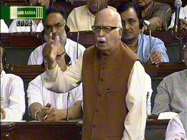 A TV grab shows LK Advani speaking on Lokpal debate in Lok Sabha in New Delhi.