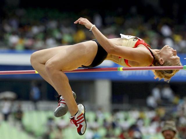Jennifer Oeser of Germany takes part in the high jump event of the heptathlon at the IAAF World Championships in Daegu.