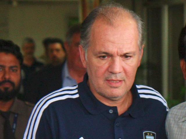 Argentina coach Alejandro Sabella arrives in Kolkata.