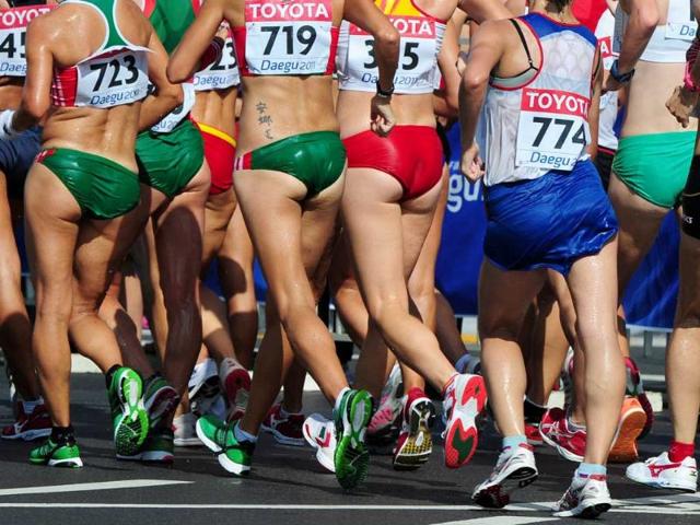 Athletes take part in the Women's 20km walk at the IAAF World Championships.