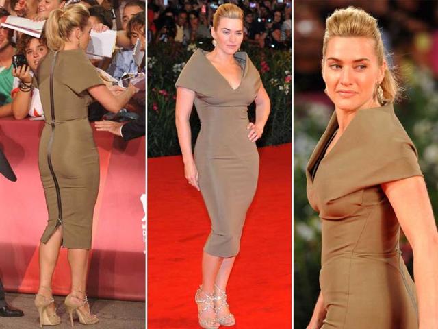 Later in the evening, Kate Winslet arrives for the screening of Carnage, wearing a daringly skintight Victoria Beckham dress. Carnage by director Roman Polanski is competing for the Golden Lion in the Venezia 68 category.