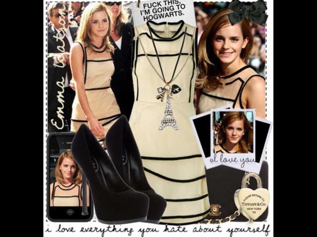 Beige and black: Emma's Christopher Kane dress and Zara shoes have all the goodness of a smart summer dress.