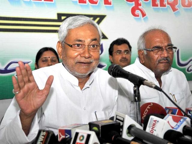 Bihar chief minister Nitish Kumar addressing a press conference at JD(U) campus in Patna.