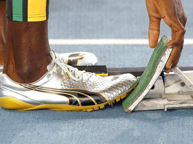 Usain Bolt of Jamaica poses prepares for the men's 200 metres final at the IAAF World Athletics Championships in Daegu.