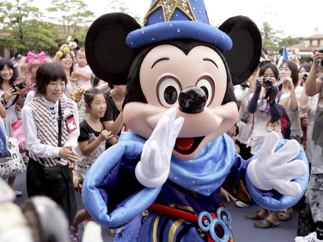Mickey Mouse greets guests to celebrate the 10th anniversary of Tokyo DisneySea at Urayasu city, suburban Tokyo. Tokyo DisneySea will celebrate the entertainment program "Be Magical" through till March 19, 2012 for the 10th anniversary of the Disney theme park.
