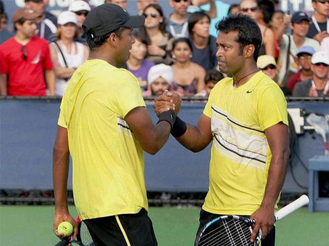 Leander Paes and Mahesh Bhupati during the Men's Doubles tournament at Flushing Meadows in New York.